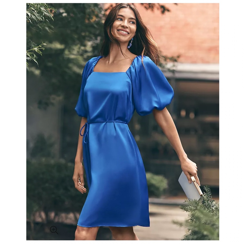 Ann Taylor Vibrant Blue Puff Sleeve Square Neck Dress NEW with Tags Size 16